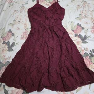 Monteau Women's Small Lace Mini Dress in Deep Wine